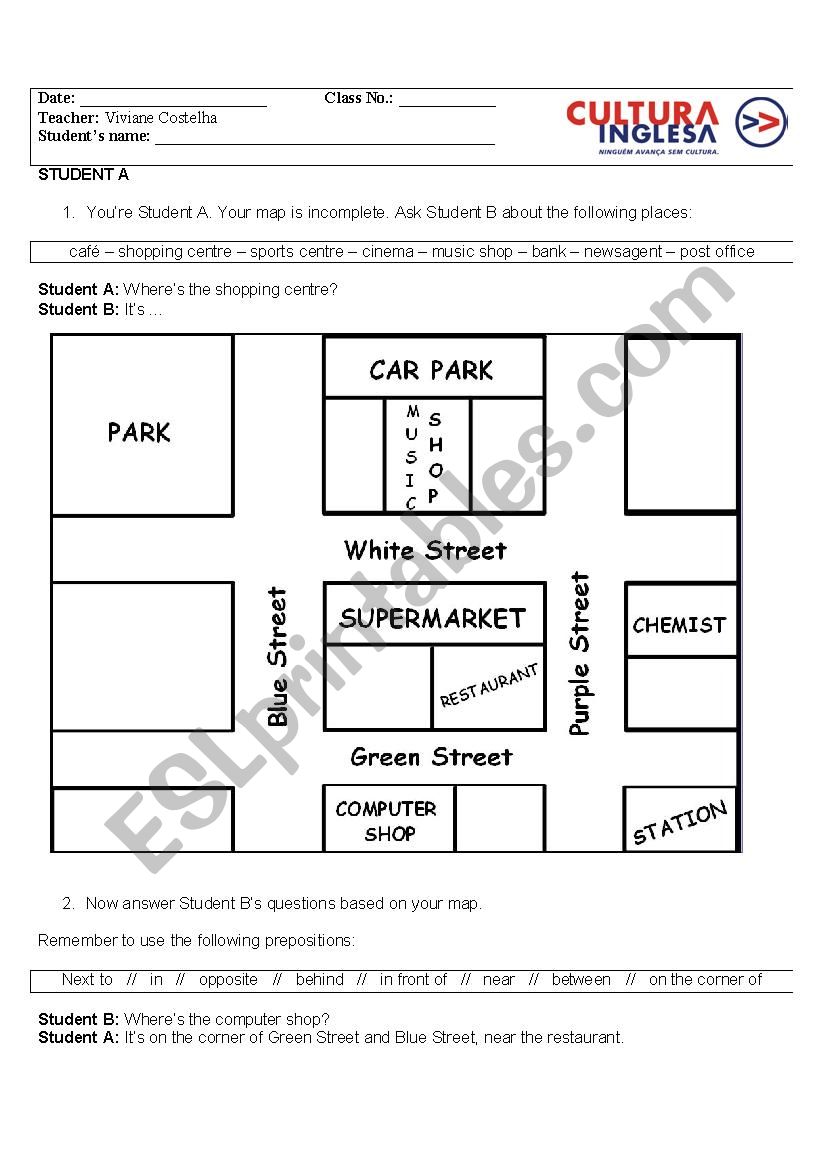 Map - Prepositions - Speaking Activity [StudentA-B].doc